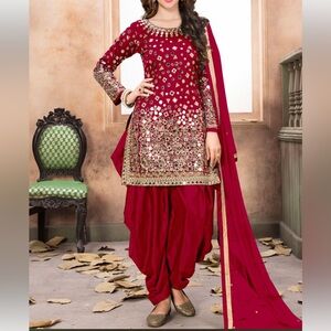 Brand New Red Embellished Women's Salwar Kameez Patiala Pakistani/Indian